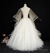 Soft Yellow Quinceanera Dress, Fashion Puffy Prom Dress, Illusion Sleeves Bridal Gown Corset Wedding Gown Butterfly Appliques Bridal Dress